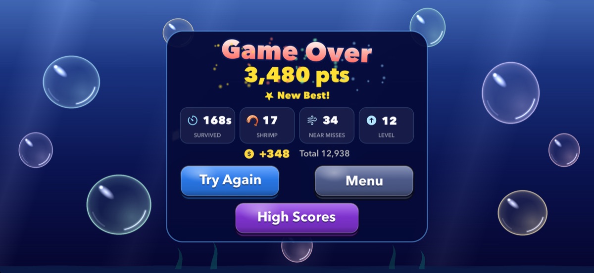 Bubble Dodger game over score screenshot